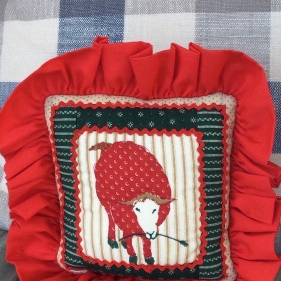 Vintage sheep pillow Christmas small accent pillow Rick rack country farmhouse - Picture 2 of 5